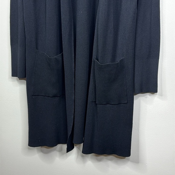 Ann Taylor Black Ribbed Open Front Cardigan Sweater Duster Women's Size Large - Picture 3 of 6